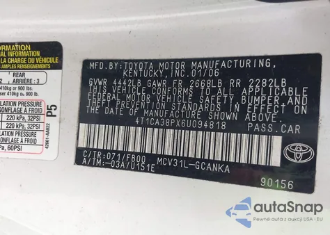 2006 Toyota Camry Solara Se V6 from USA, damaged, VIN 4T1CA38PX6U094818